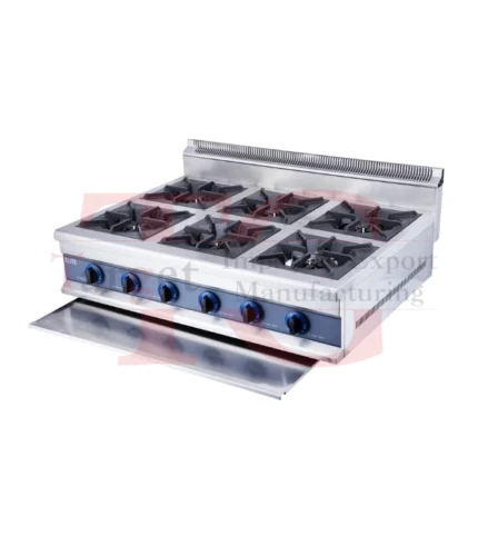 ELITE Commercial 6-Burner LPG Gas Cooker - Heavy Duty Cast Iron Boiling Rings
